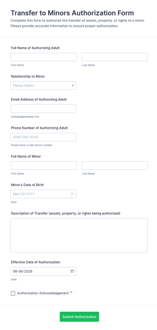 Transfer To Minors Authorization Form Template