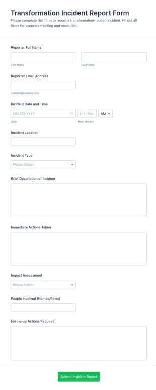 Transformation Incident Report Form Template