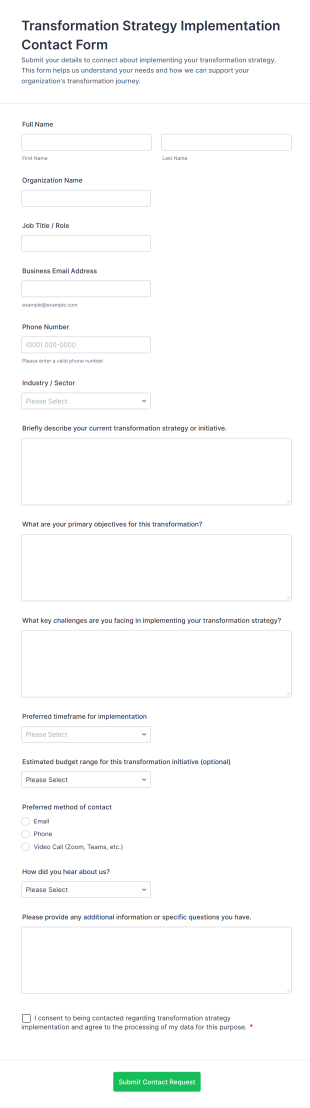Transformation Strategy Implementation Contact Form Template