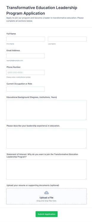 Transformative Education Leadership Program Application Form Template