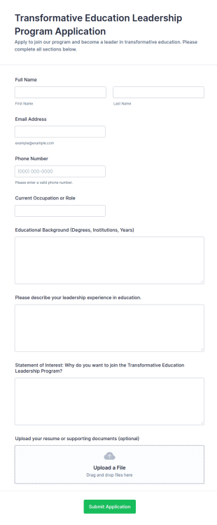Transformative Education Leadership Program Application Form Template