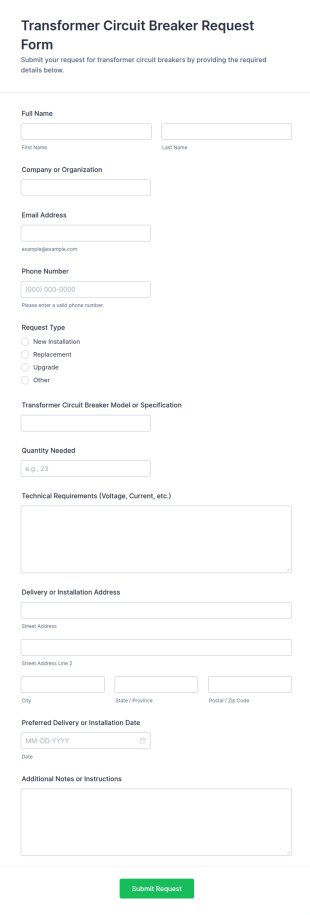 Transformer Circuit Breaker Request Form Template