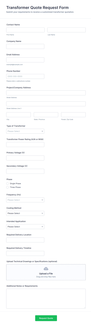 Transformer Quote Request Form Template