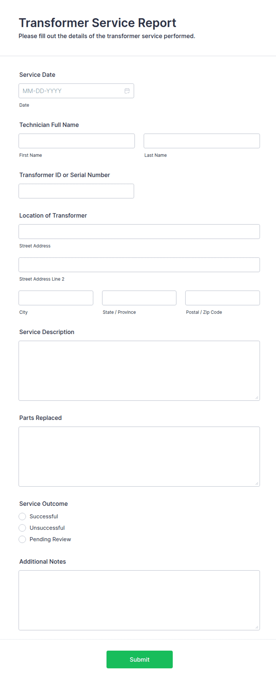 Transformer Service Report Form Template | Jotform