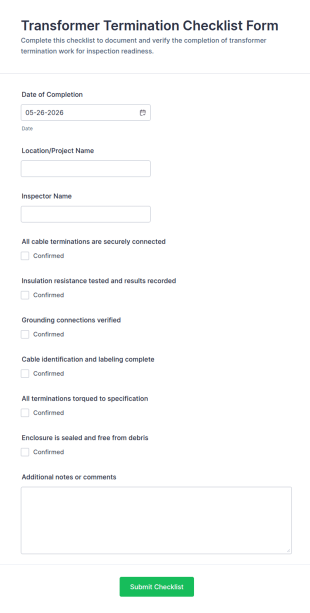 Transformer Termination Checklist Form Template