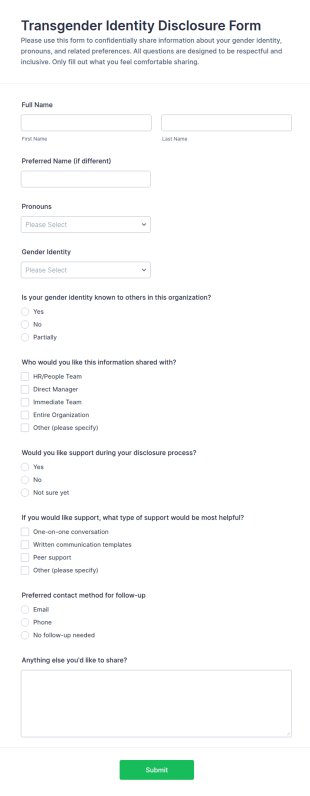Transgender Identity Disclosure Form Template