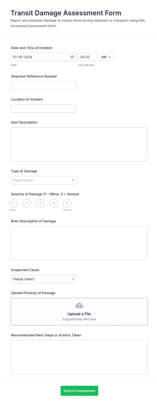 Transit Damage Assessment Form Template