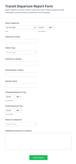 Transit Departure Report Form Template