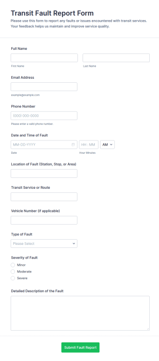 Transit Fault Report Form Template