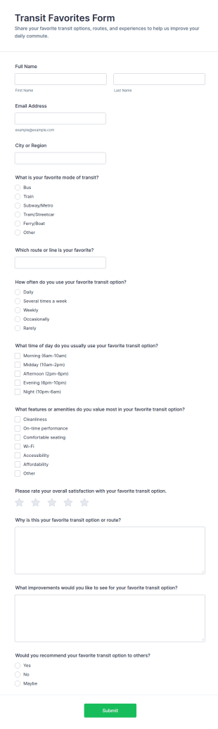 Transit Favorites Form Template