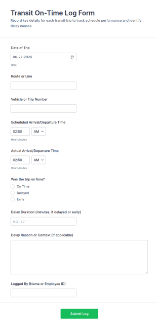 Transit On Time Log Form Template