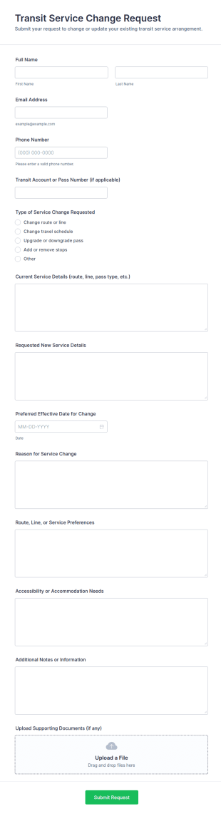 Transit Service Change Request Form Template