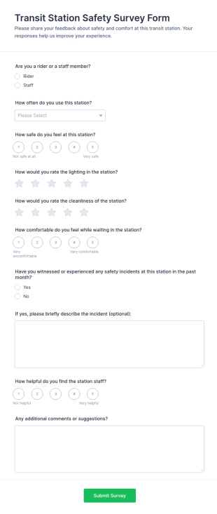 Transit Station Safety Survey Form Template
