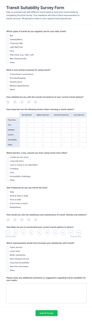 Transit Suitability Survey Form Template