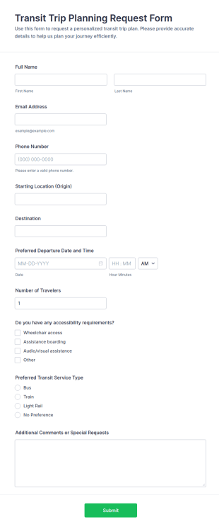 Transit Trip Planning Request Form Template