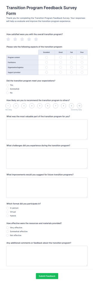 Transition Program Feedback Survey Form Template