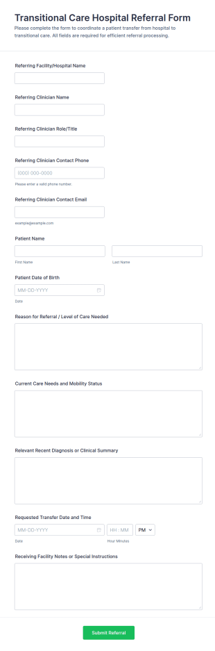 Transitional Care Hospital Referral Form Template