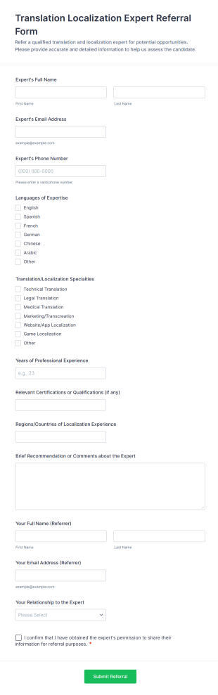 Translation Localization Expert Referral Form Form Template