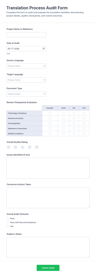 Translation Process Audit Form Template