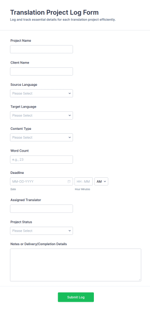 Translation Project Log Form Template