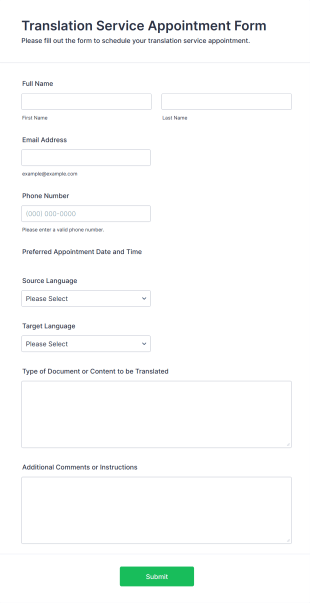 Translation Service Appointment Form Template