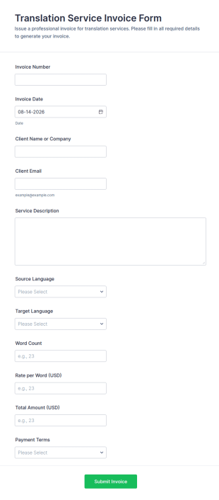 Translation Service Invoice Form Template