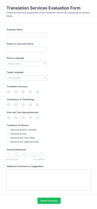 Translation Services Evaluation Form Template
