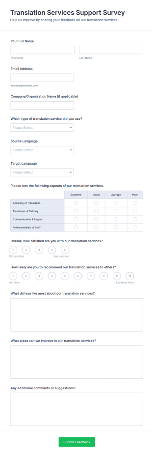 Translation Services Support Survey Form Template