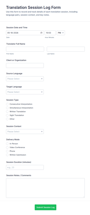 Translation Session Log Form Template
