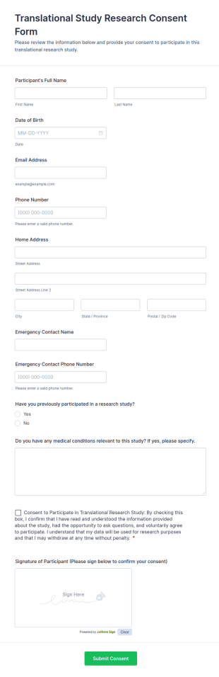 Translational Study Research Consent Form Template