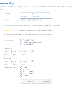 Translator Availability Reminder 2 Form Template