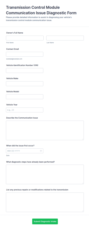 Transmission Control Module Communication Issue Diagnostic Form Template