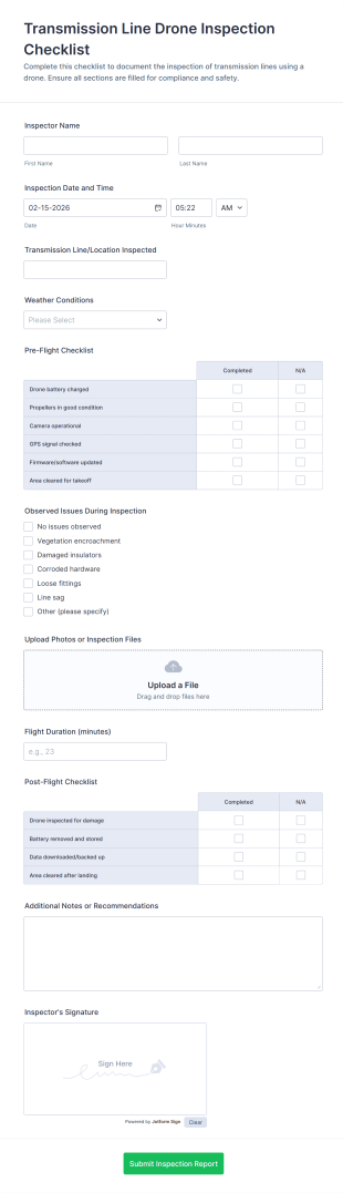 Transmission Line Drone Inspection Checklist Form Template