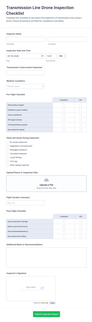 Transmission Line Drone Inspection Checklist Form Template