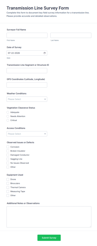 Transmission Line Survey Form Template