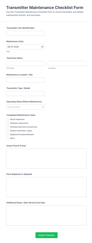 Transmitter Maintenance Checklist Form Template