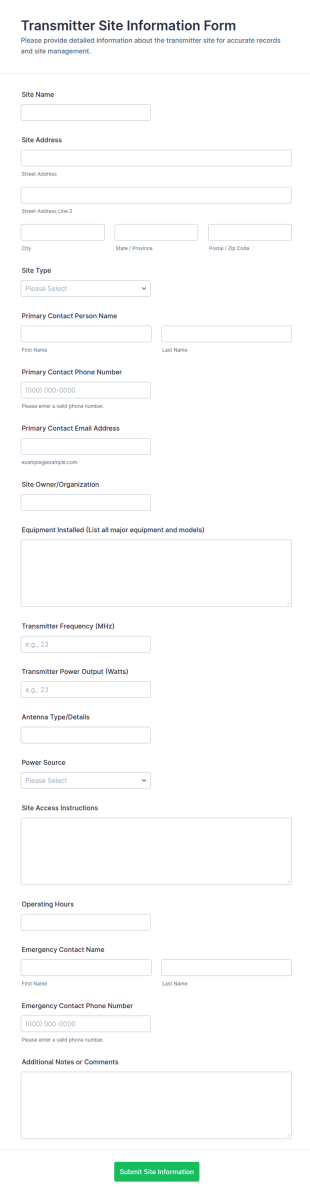 Transmitter Site Information Form Template