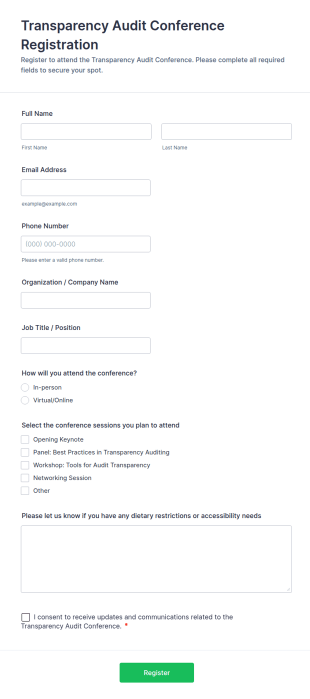 Transparency Audit Conference Registration Form Template