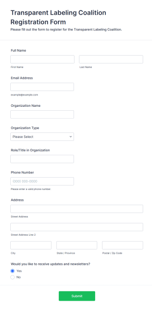 Transparent Labeling Coalition Registration Form Form Template
