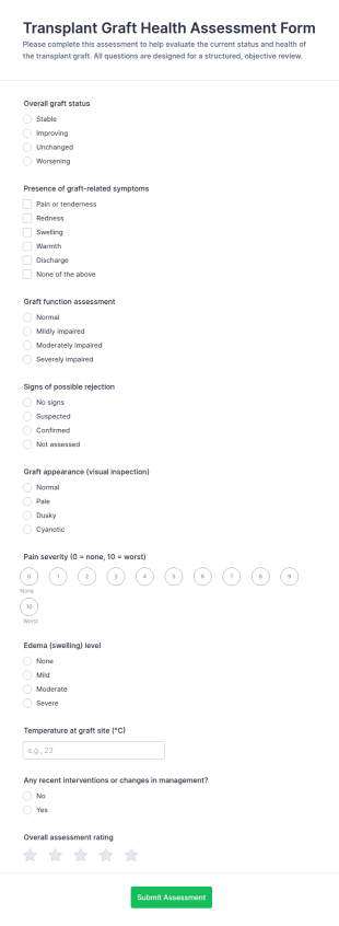 Transplant Graft Health Assessment Form Template