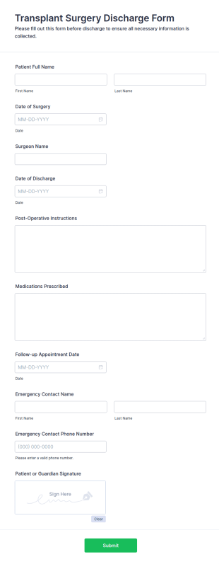 Transplant Surgery Discharge Form Template