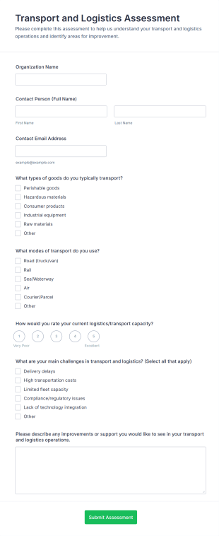 Transport And Logistics Assessment Form Template