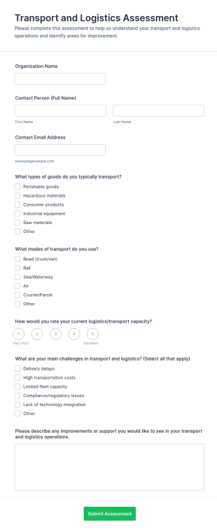 Transport And Logistics Assessment Form Template