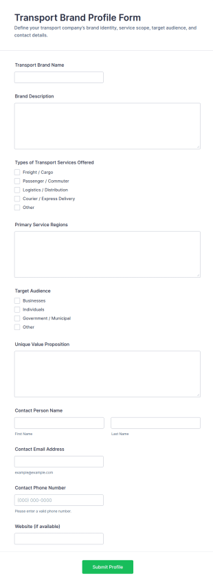 Transport Brand Profile Form Template