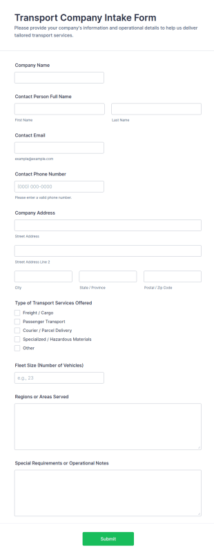 Transport Company Intake Form Template