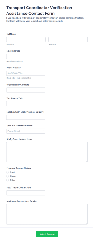 Transport Coordinator Verification Assistance Form Template