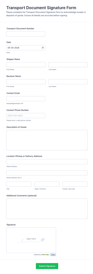 Transport Document Signature Form Template