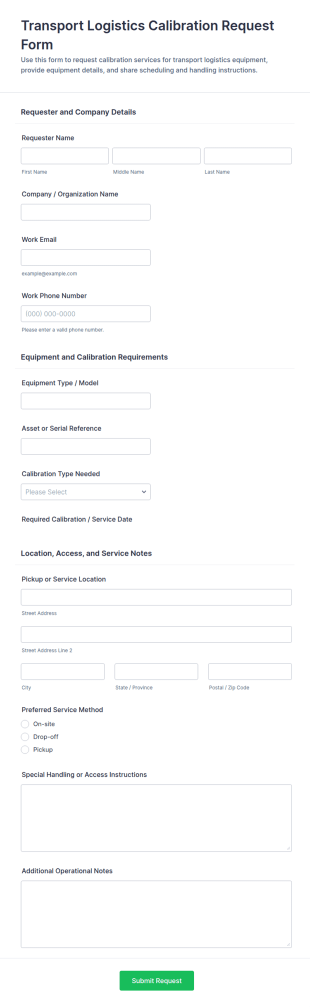 Transport Logistics Calibration Request Form Template