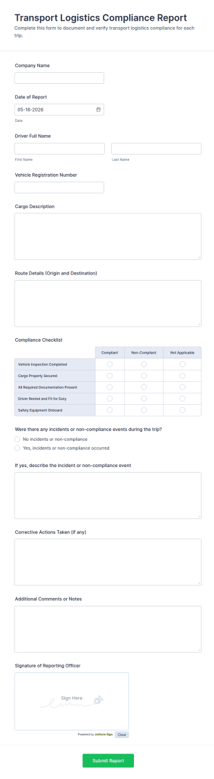 Transport Logistics Compliance Report Form Template