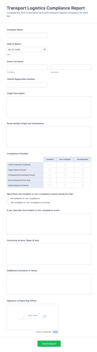 Transport Logistics Compliance Report Form Template